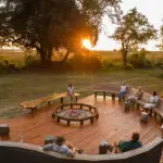 The open-air fire deck at Camp Moremi, the place where stories of the day are shared. 