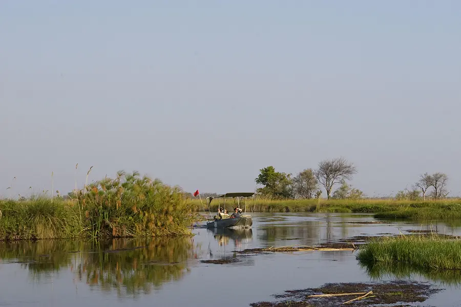 Motorboats are used for game viewing and exploring the natural water channels and areas inaccessible by vehicle.