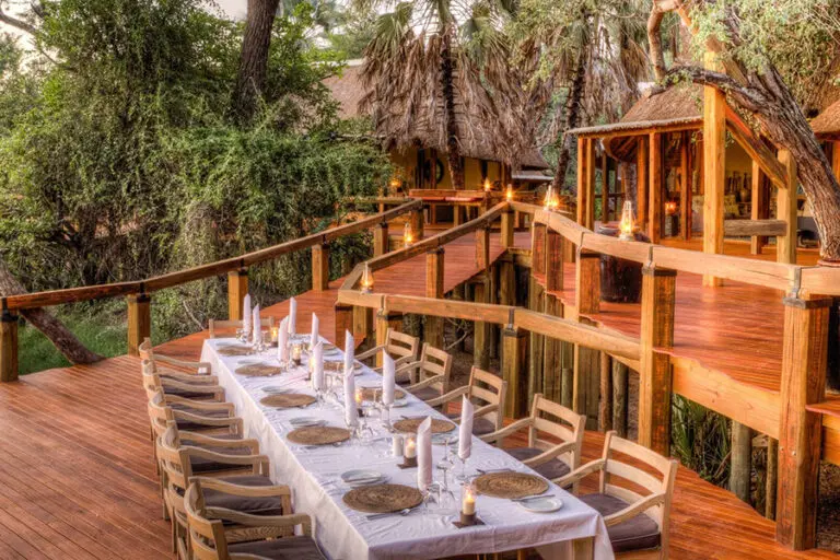 The expansive deck is perfect for alfresco meals.