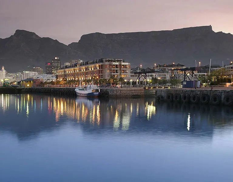 Cape Grace framed by Cape Town's Table Mountain. 