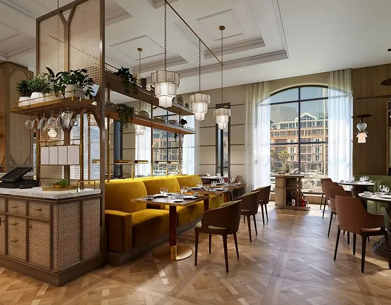 Enjoy breakfasts in luxury with large windows overlooking the harbour and waterfront. 