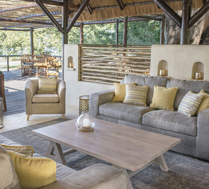 A stunning thatched lounge/bar area with upstairs viewing deck provides one of the best views of the Zambezi River.