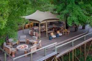 Aerial view of the main guest deck at Chindeni.