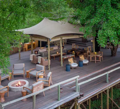 Aerial view of the main guest deck at Chindeni.