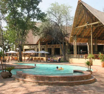 La piscina junto a la zona principal del lodge.