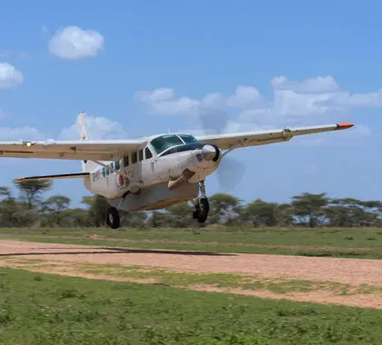 Llegada en avioneta. Conecta fácilmente con un safari.