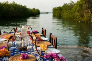 Beautiful waterside dining setup. 
