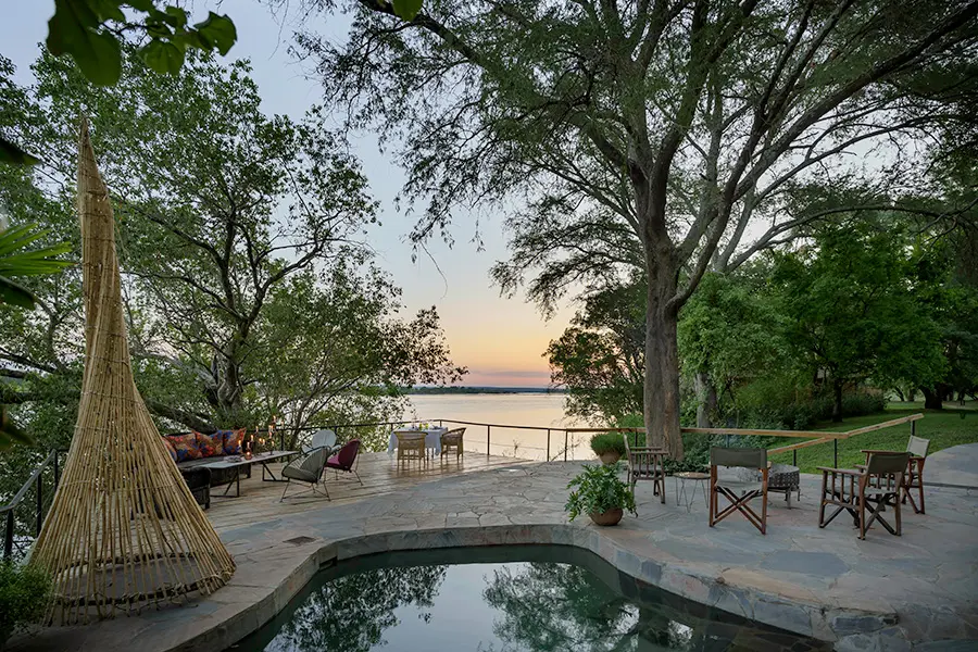 A scenic deck overlooking the Zambezi.