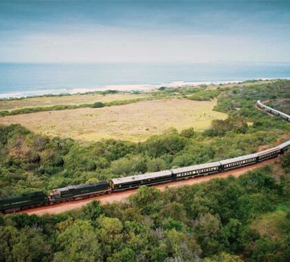 Indian Ocean views appear as the train winds its way down onto the KwaZulu-Natal’s coast.
