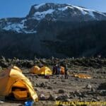 Camp tents on Mount Kilimanjaro.