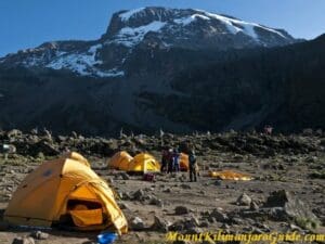 Camp tents on Mount Kilimanjaro.