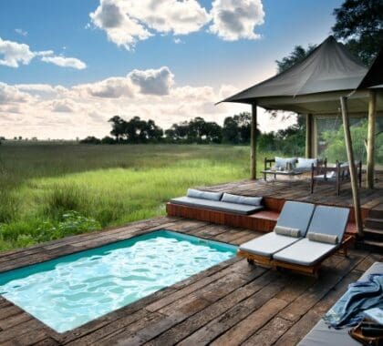 Escolha entre sol e sombra no seu deck privado, completo com piscina de mergulho e espreguiçadeiras.