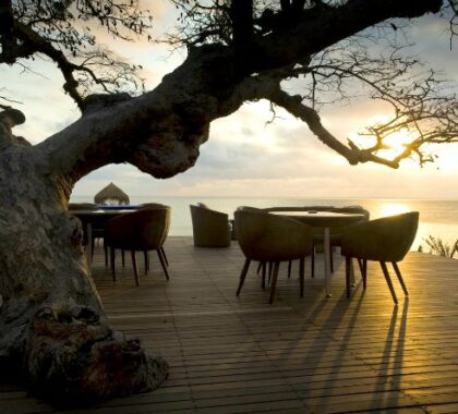 The open deck area at the main lodge offers the perfect spot for alfresco meals and sundowners.
