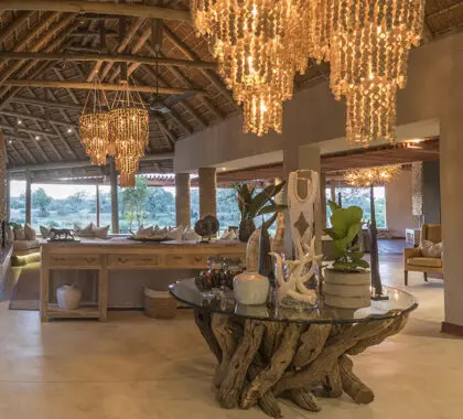Dulini River Lodge's elegant main area.