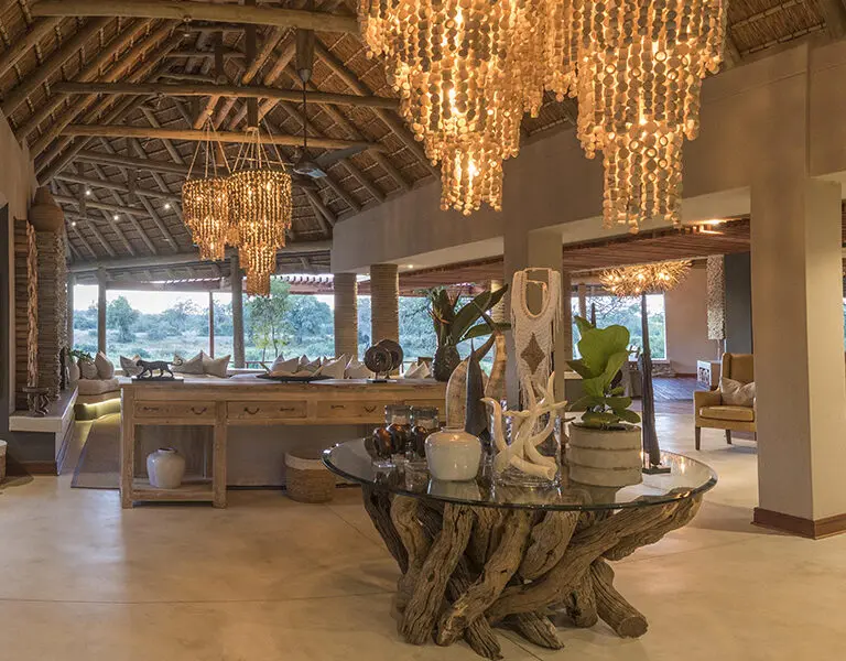 Dulini River Lodge's elegant main area.