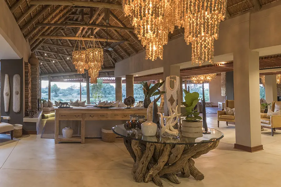 Dulini River Lodge's elegant main area.