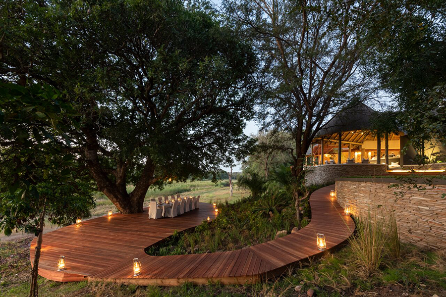 Dining deck at Dulini River Lodge.
