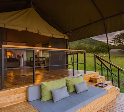 A perfect spot to relax on your deck looking out onto the Serengeti plains.