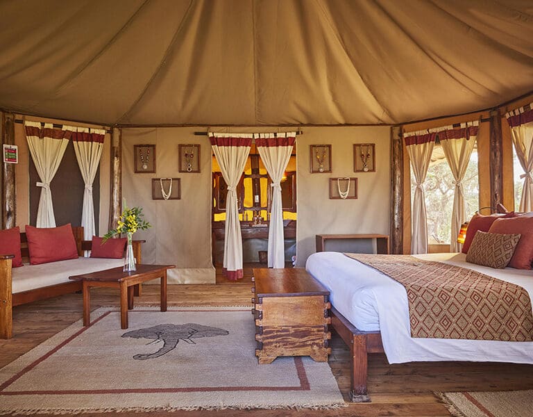 A luxury tented suite is the highlight of Elephant Bedroom Camp. 