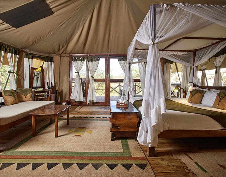 Tents are decorated in a contemporary African style.