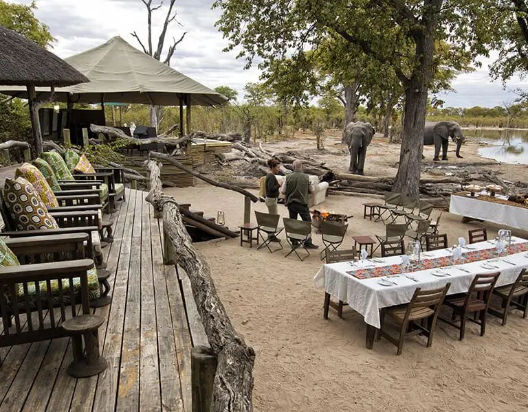 Elephant Pan's deck overlooks a popular pan frequented by elephants and other animals, 