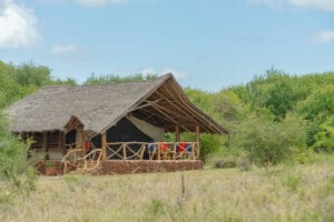 The tents at Elerai are set on raised wooden bases with a balcony and thathed roof over canvas for incredible natural temperature control. 