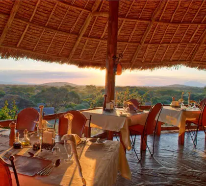 Cena al atardecer en el Campamento Tortilis. 