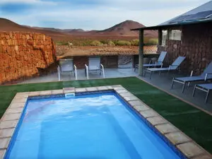 Etendeka's new pool is a welcome sight on a hot Damaraland afternoon.