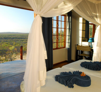 Netted beds at Etosha Safari Lodge.