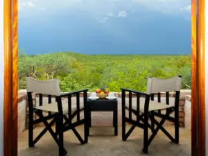 Each chalet has its own private patio.