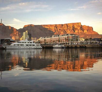 The Cape Grace Hotel with Table Mountain in the background.