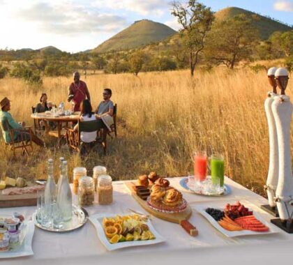 A surprise bush breakfast is one of the highlights while on safari at Finch Hattons.