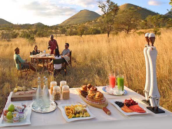 A surprise bush breakfast is one of the highlights while on safari at Finch Hattons.