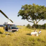 El Eagle Island Lodge ofrece safaris en helicóptero por el delta del Okavango.