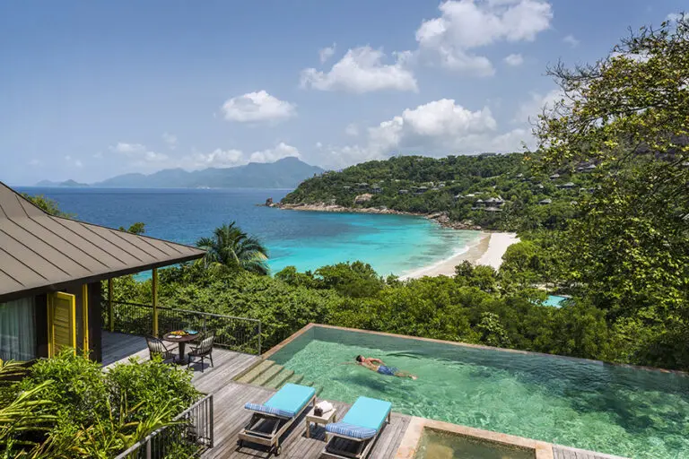 An Ocean View Suite swimming pool deck.