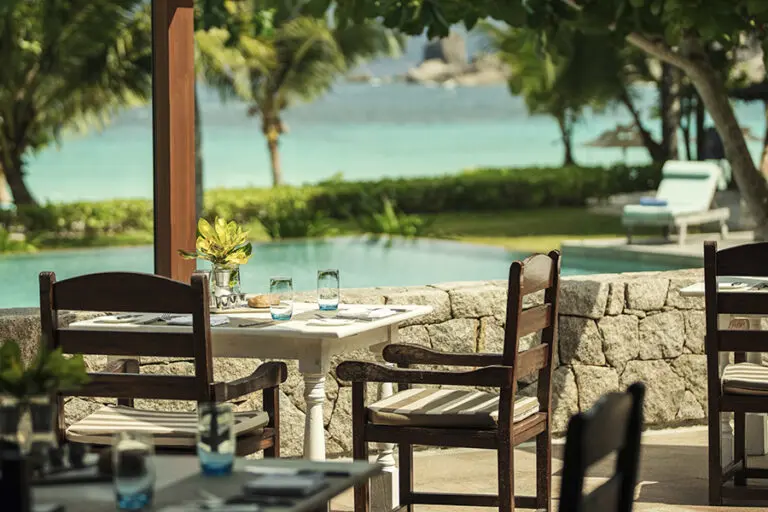 Poolside dining at Kannel Restaurant.
