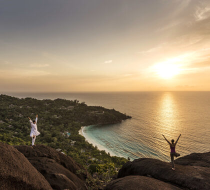 Take part in a hilltop yoga and meditation class overlooking Petite Anse Bay.