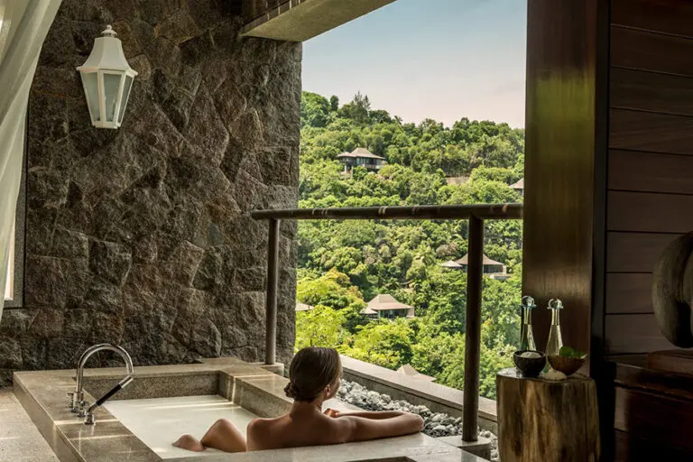 Bath with a view at Four Seasons Resort Seychelles.