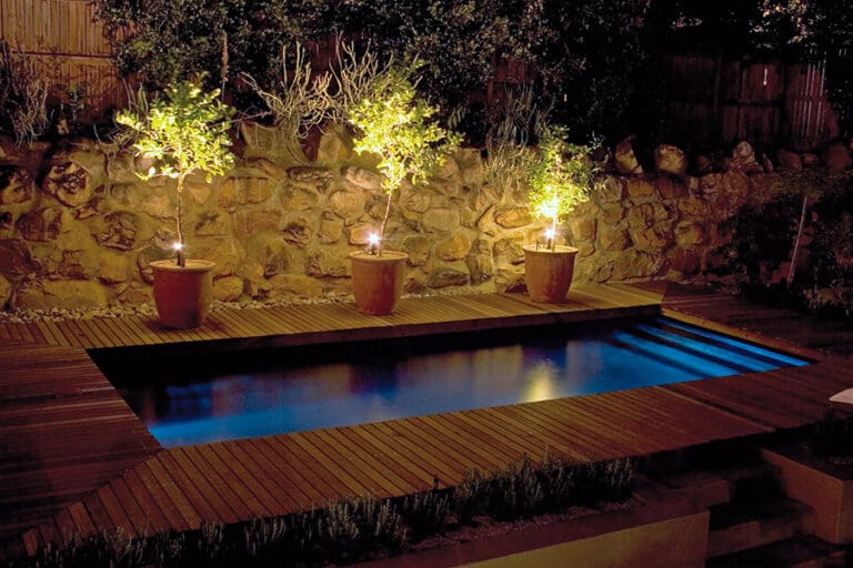 Swimming pool at night.