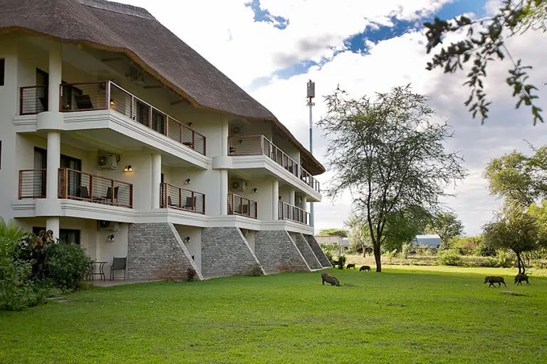 El jardín delantero de las suites de lujo.