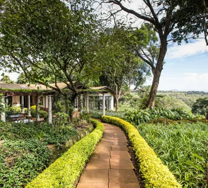 Garden pathway to the dining area at Gibb's Farm