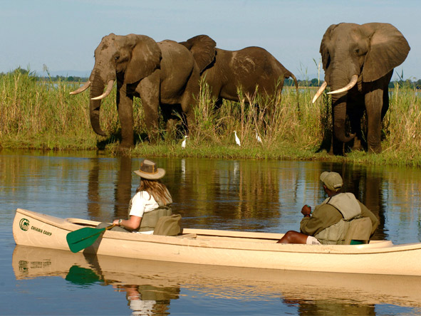 Take advantage of guided canoe safaris at Chiawa Camp to explore the Zambezi River.