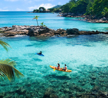 Kayaking on the Seychellois waters of Mahe, from Hilton Seychelles Northolme Resort & Spa