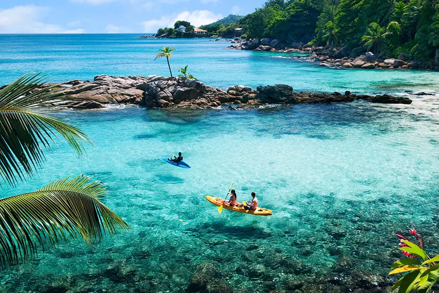 Kayaking on the Seychellois waters of Mahe, from Hilton Seychelles Northolme Resort & Spa