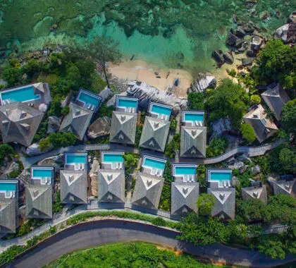 Aerial view of Hilton Seychelles Northolme Resort. 