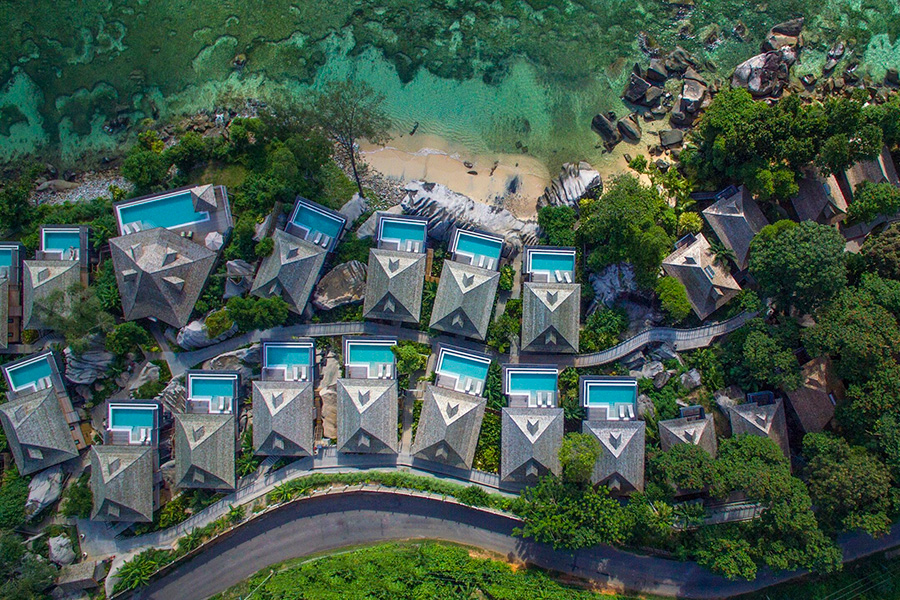 Aerial view of Hilton Seychelles Northolme Resort. 