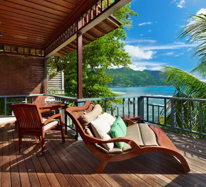 An Oceanfront Villa veranda - inviting and serene.