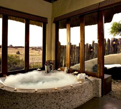 Treat yourself to an indulgent bubble bath and pair your soak with the tranquil views.
