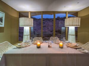 Beautifully presented meals are served under candlelight or - more often than not - under starlight.