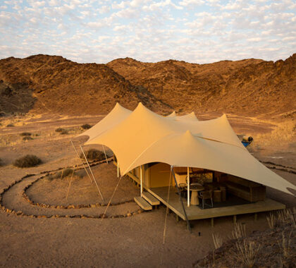 An ideal honeymoon destination, Hoanib Camp is surrounded by nothing except stunning, natural beauty.